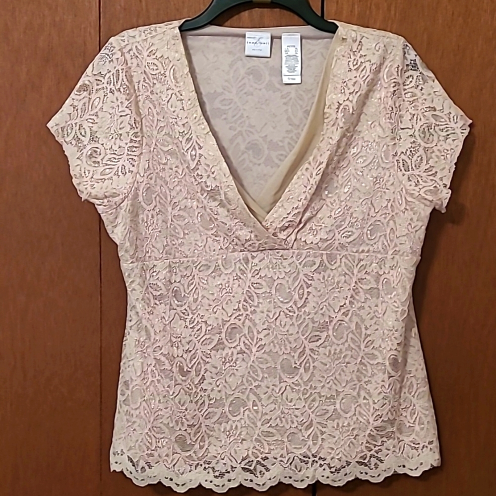 Emma James lined gold lace blouse XL
